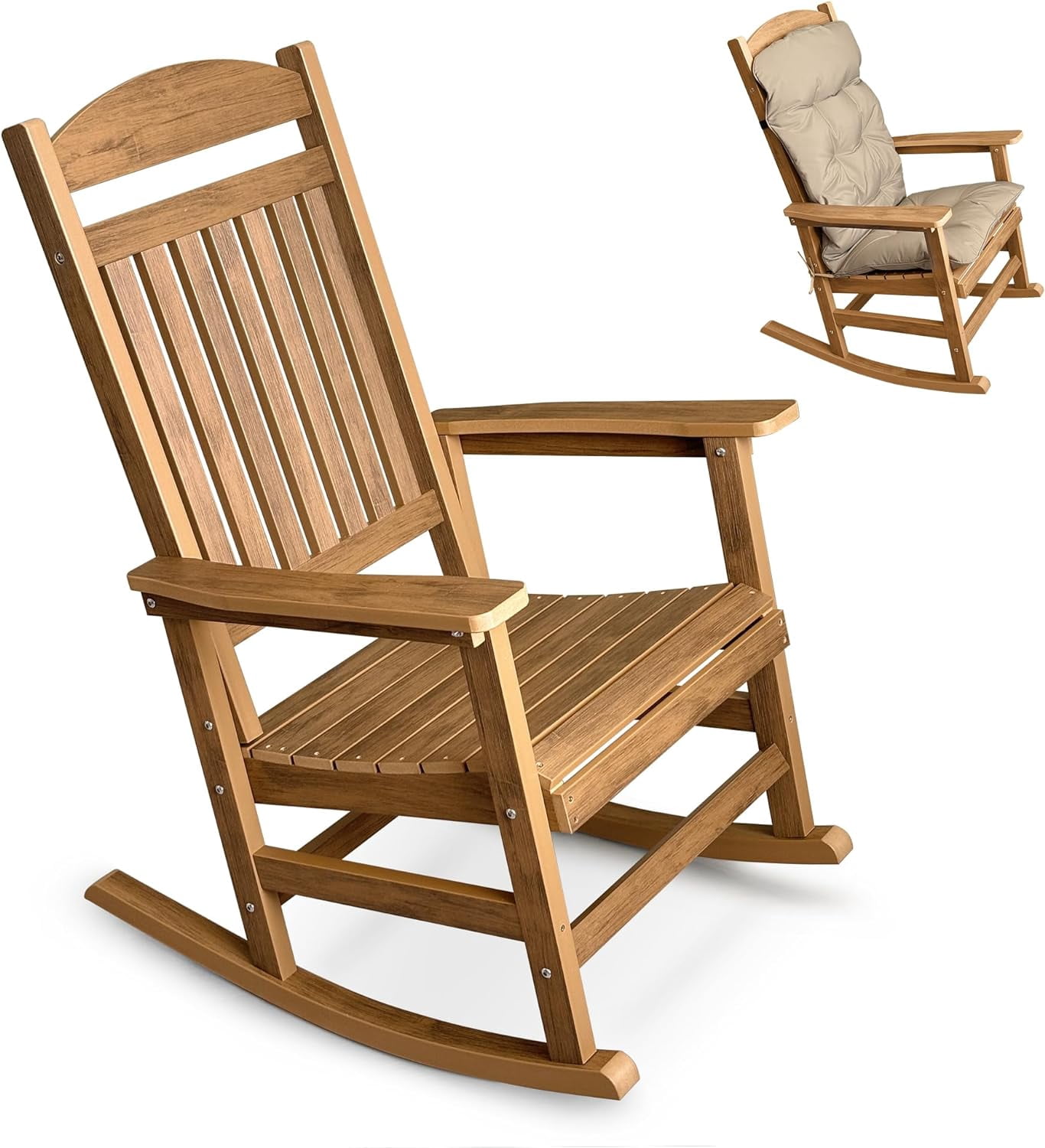 Poly Lumber Outdoor Rocking Chair with Cushion, Ergonomic Deep Seat and ...