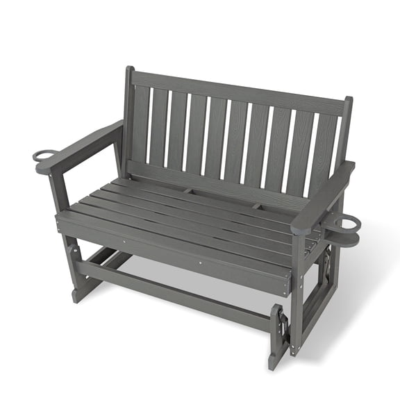 Poly Lumber Patio Glider, HIPS Material Weather-Resistant Swing Bench for Outdoor Porch Garden (Gray, 2-Seater)