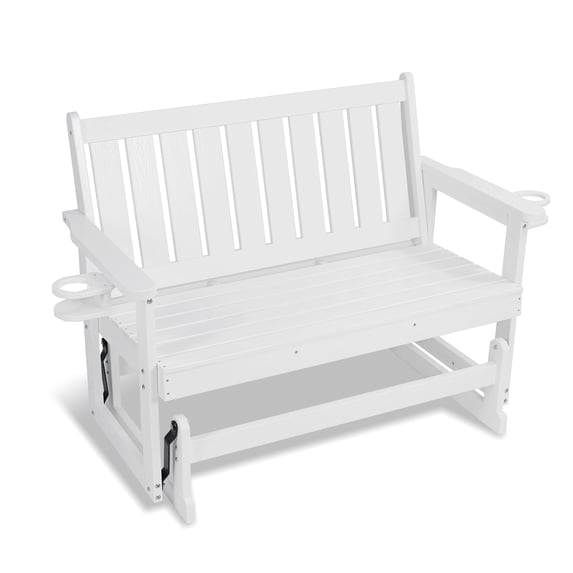 Mosbrisa Poly Lumber Patio Glider, HIPS Material Weather-Resistant Swing Bench for Outdoor Porch Garden (White, 2-Seater)