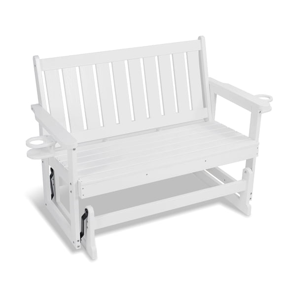 Mosbrisa Poly Lumber Patio Glider, HIPS Material Weather-Resistant Swing Bench for Outdoor Porch Garden (White, 2-Seater)