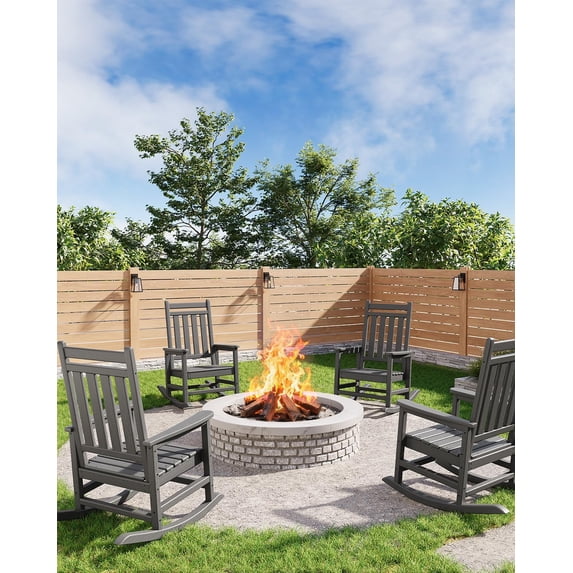 Poly Lumber Rocking Chair Outdoor Set of 4 HDPE High Back Porch Rocker Chairs for Adults All Weather Resistant Furniture for Patio Gray