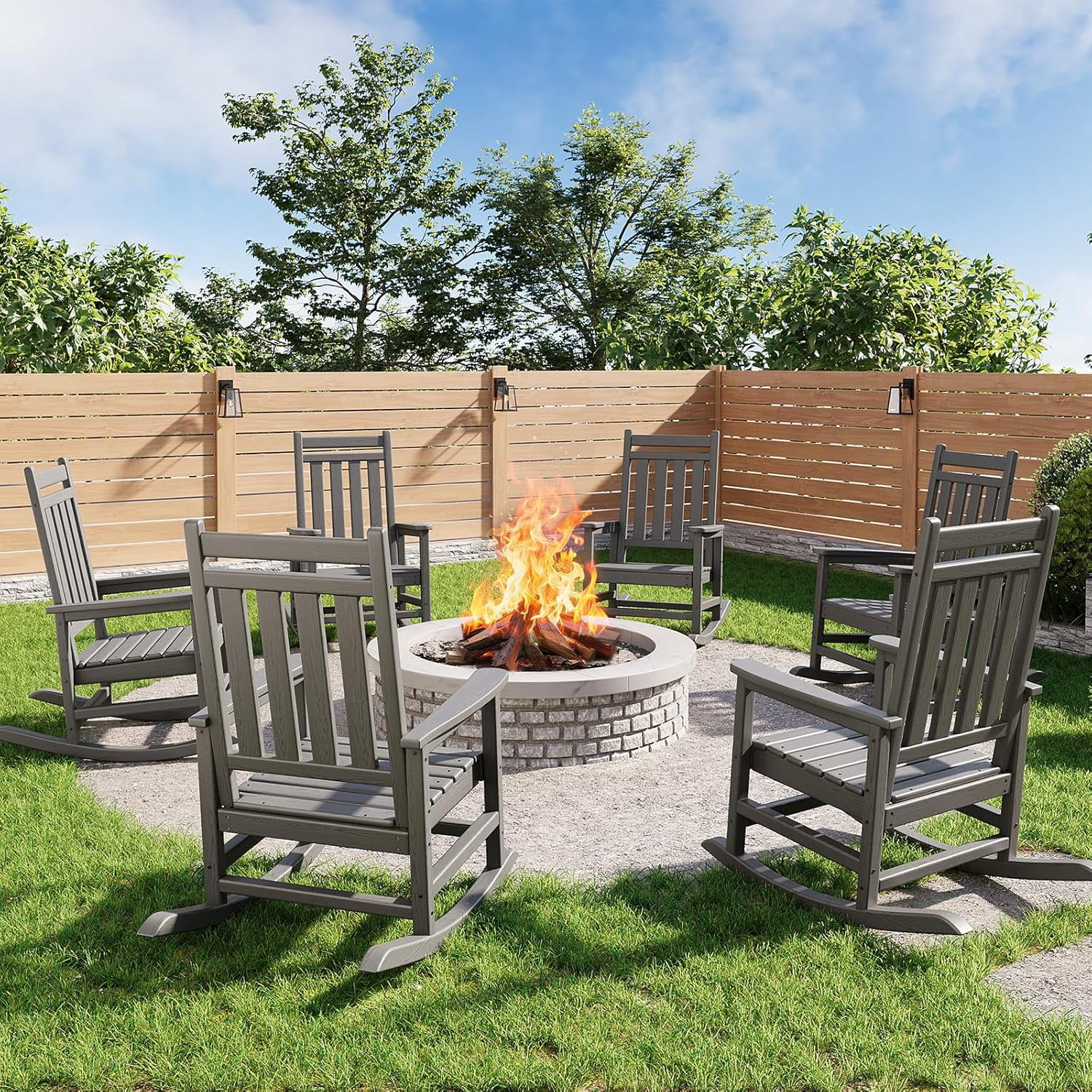 Poly Lumber Rocking Chair Outdoor Set of 6 HDPE High Back Porch Rocker ...