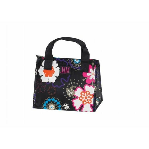Poly Lunch Bag - Black Flower Power Pack of 6