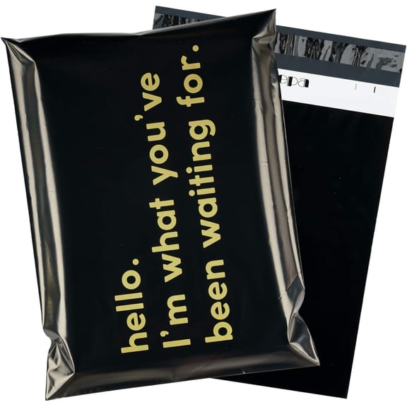 Poly Mailer Shipping Bag with Self Sealing, Business Text Printed Design, 50 Packs 12 x 15.5 inches, Black
