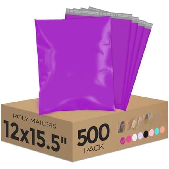 Poly Mailers 12X15.5 500Pack, Strong Adhesive Shipping Envelopes for Clothing, Waterproof Shipping Bags for Small Businesses, Flexible Mailers Poly Bags Packages Bags Purple