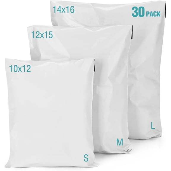 Poly Mailers 30-Pcs 3 Sizes Self-Sealing Shipping Bags for Small Business & Clothing
