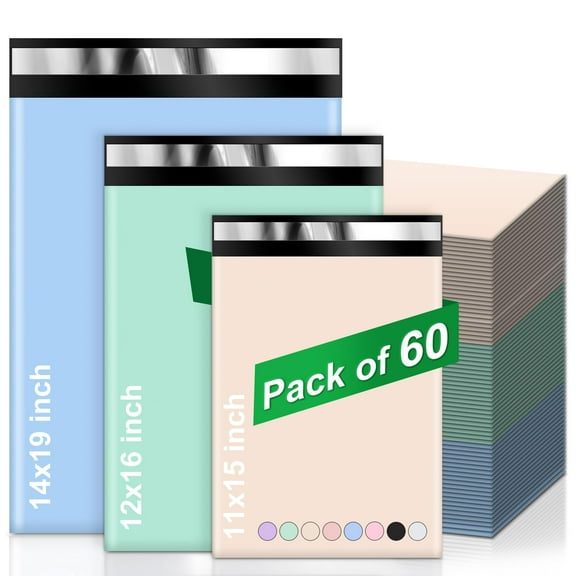 Poly Mailers Variety Envelopes Shipping Bags 60 Pack, Shipping Mailers with Self Seal Adhesive, Tear Proof Polyethylene Mailer Bags for small business