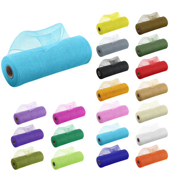 Poly Mesh Ribbon With Foil Each Roll for Wreaths, Bows, Swags, Gift Wrapping, Holiday and Craft Decorating - 1 Roll of Deco Mesh Net,26 Cm Width 10 Yards Length Each Roll Light Blue