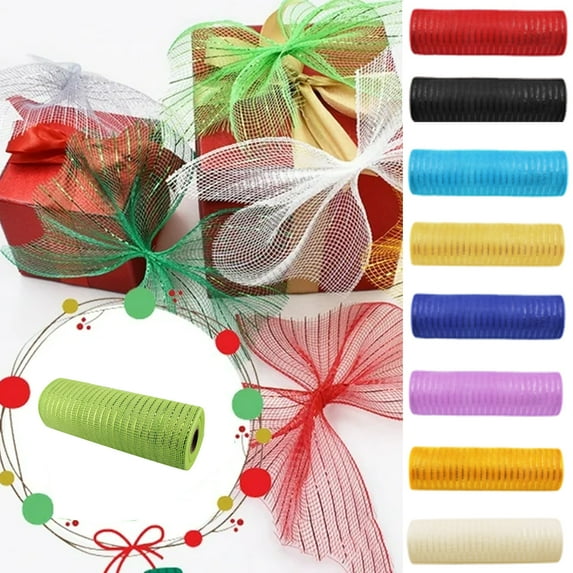 Poly Mesh Ribbon With Foil Each Roll, For Wreaths Swags Bows Wrapping And Decorating, 26Cm X 10 Yards Roll For Weddings Parties And Diy Decor Projects