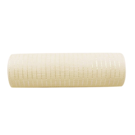 Poly Mesh Ribbon With Foil For Wreaths Swags Bows Wrapping And Decorating - Fresh Flower Gold Wire Mesh Milky White + Gold 26Cmx10 Yards (Converted To Approx. 10.2Inchx10Yards) -