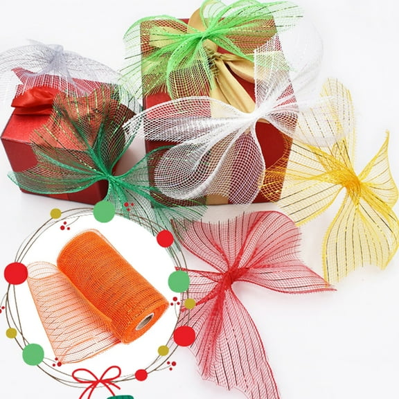 Poly Mesh Ribbon,Halloween Mesh Ribbon,Mesh Ribbon for Wreaths,Metallic Mesh Ribbon,Flexible Decorative Ribbon for Diy Halloween Bows,Table Decorations,Party Crafts,and Wreath Making,Orange