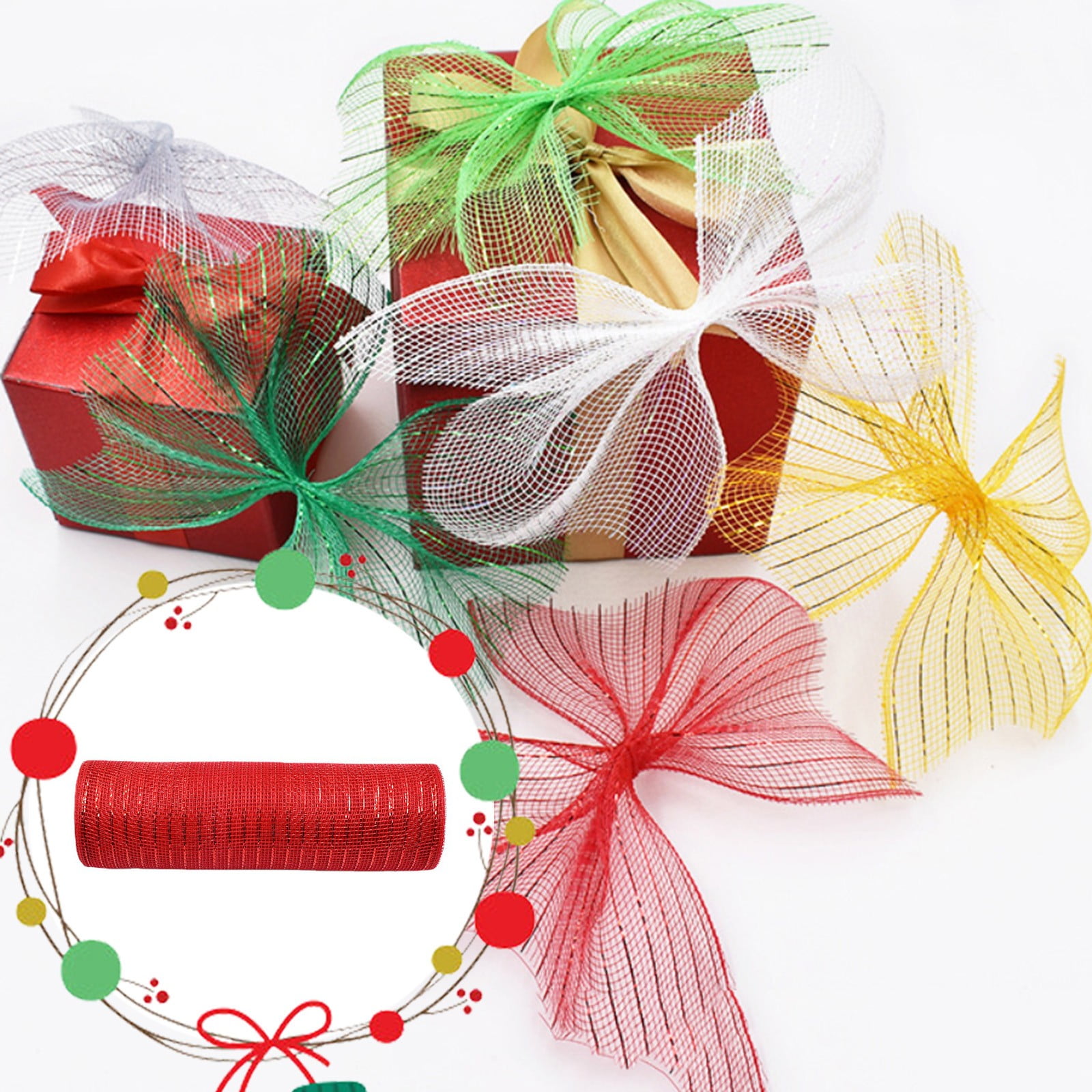 Poly Mesh Ribbon With Metallic Foil Each Roll For Wreaths Bows Wrapping