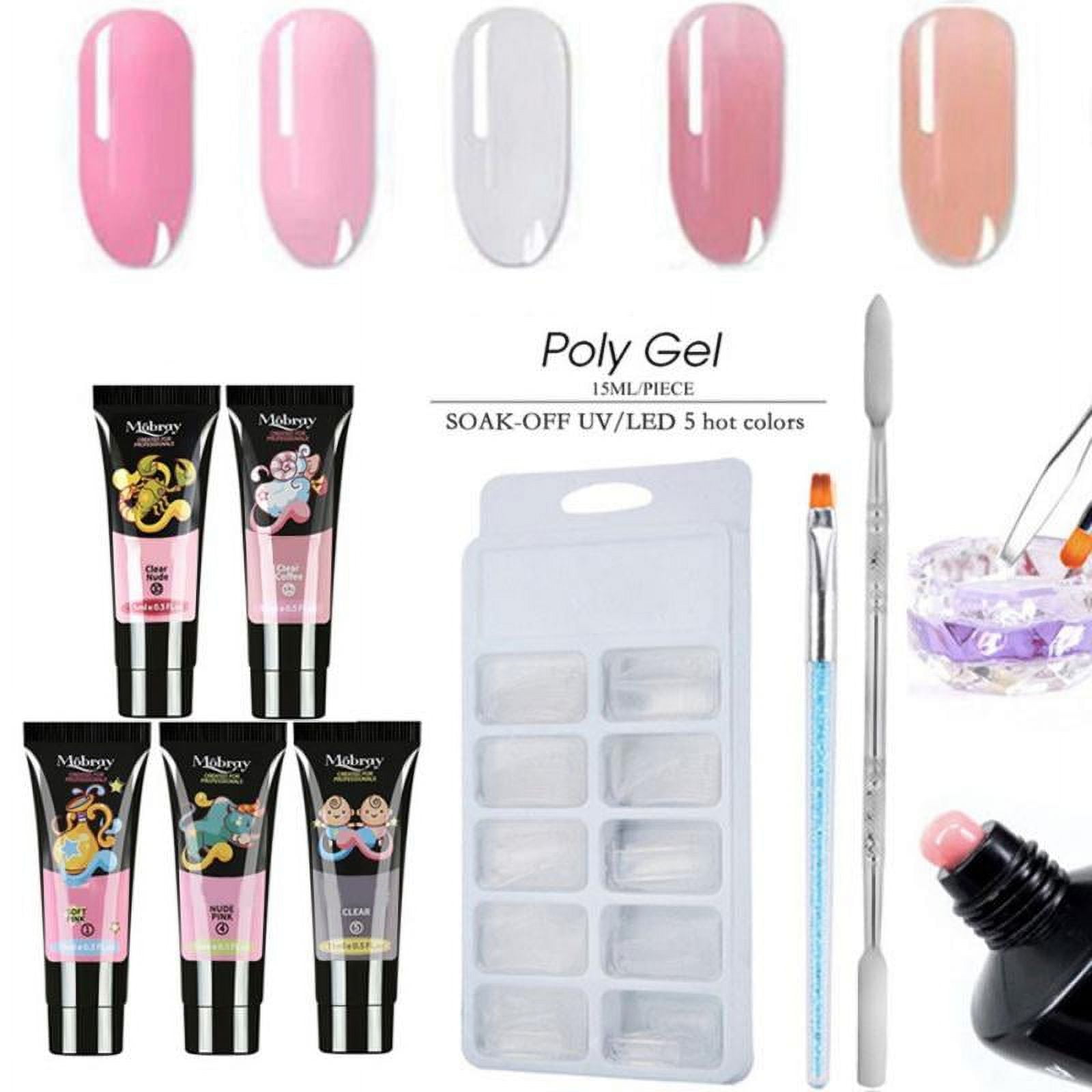 Amazon.com : JEWHITENY 14pcs Poly Nail Extension Gel Kit Nude Grey Black  Blue Purple Glitter Poly Gel Nail Kit With UV Light Starter Kit All In One  Kit With Base Top Coat