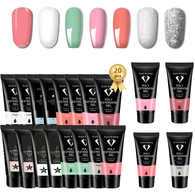 Poly Nail Gel Set, 20PCS Poly Extension Gel Set, Builder Extension