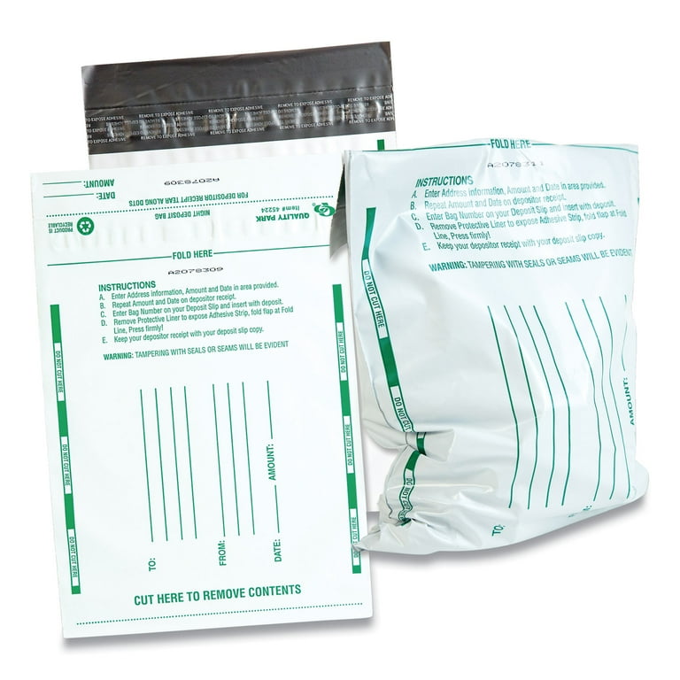 Poly Night Deposit Bags with Tear-Off Receipt, 8.5 x 10.5, White, 100/Pack Poly Night Deposit Bags with Tear-Off Receipt, 8.5 x 10.5, White, 100/Pack