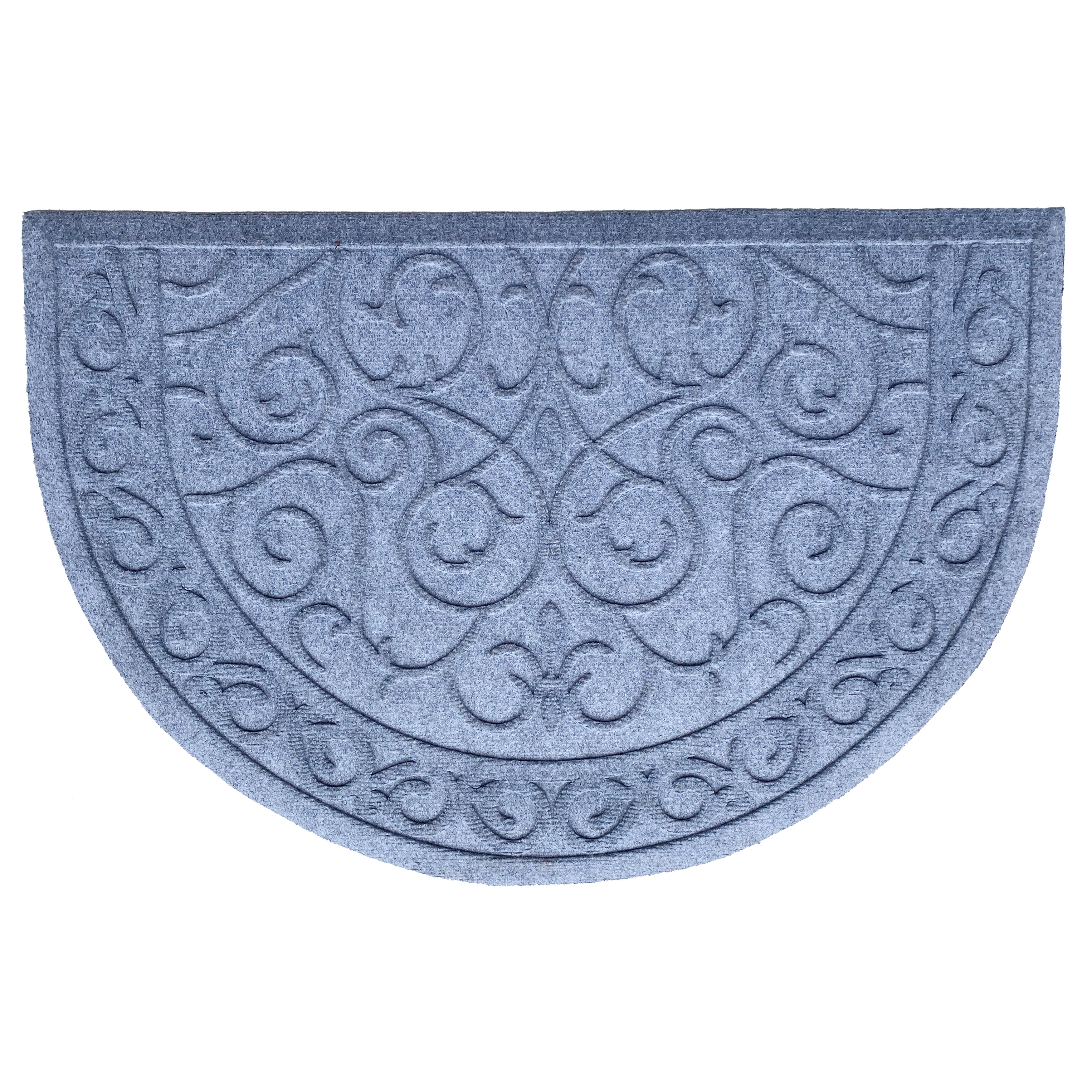 Poly Ornate Scroll Indoor/Outdoor Mat,18" x 30", Light Grey
