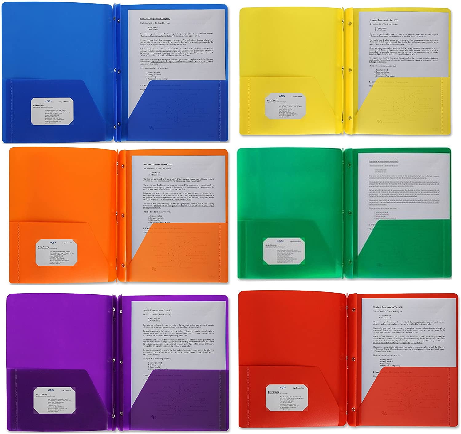 Poly Plastic Portfolio School Report Covers, 3 Hole Punched with Prongs