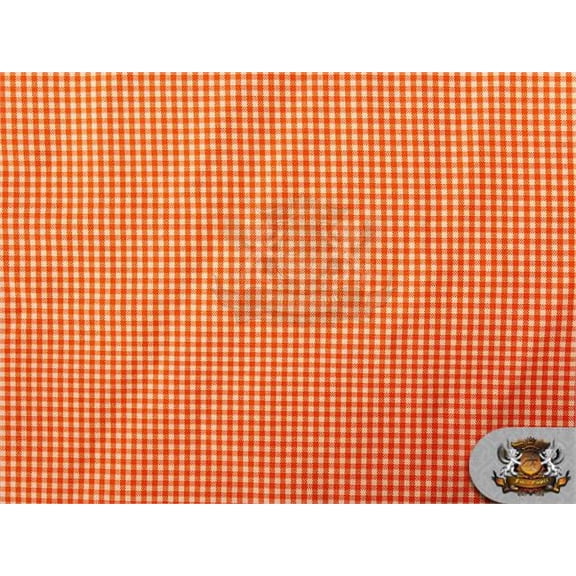 Poly Poplin Gingham Fabric Mini Checkers 02 ORANGE / 58" Wide / Sold by the yard