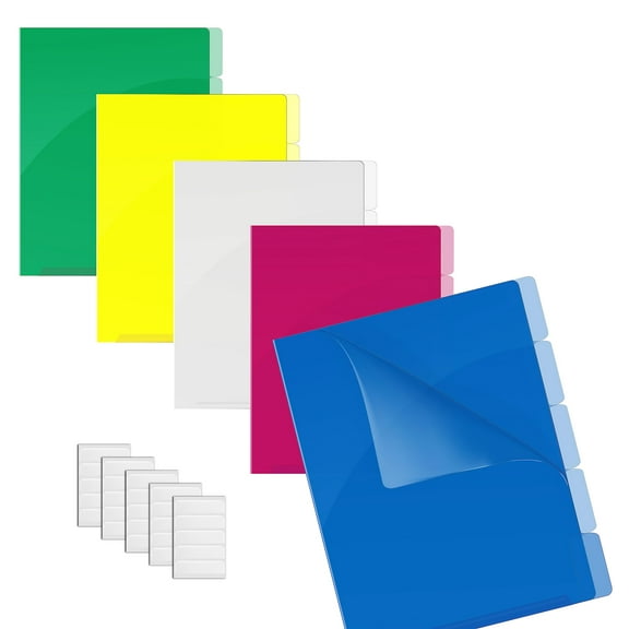 Poly Project Document Pockets, 25 Pack, 1/5 Cut Tabs, Plastic File Jacket Sleeves for Letter Size Paper, 5 Translucent Colors, 5 Full Sets of Tabbed Folders, by Better Office Products