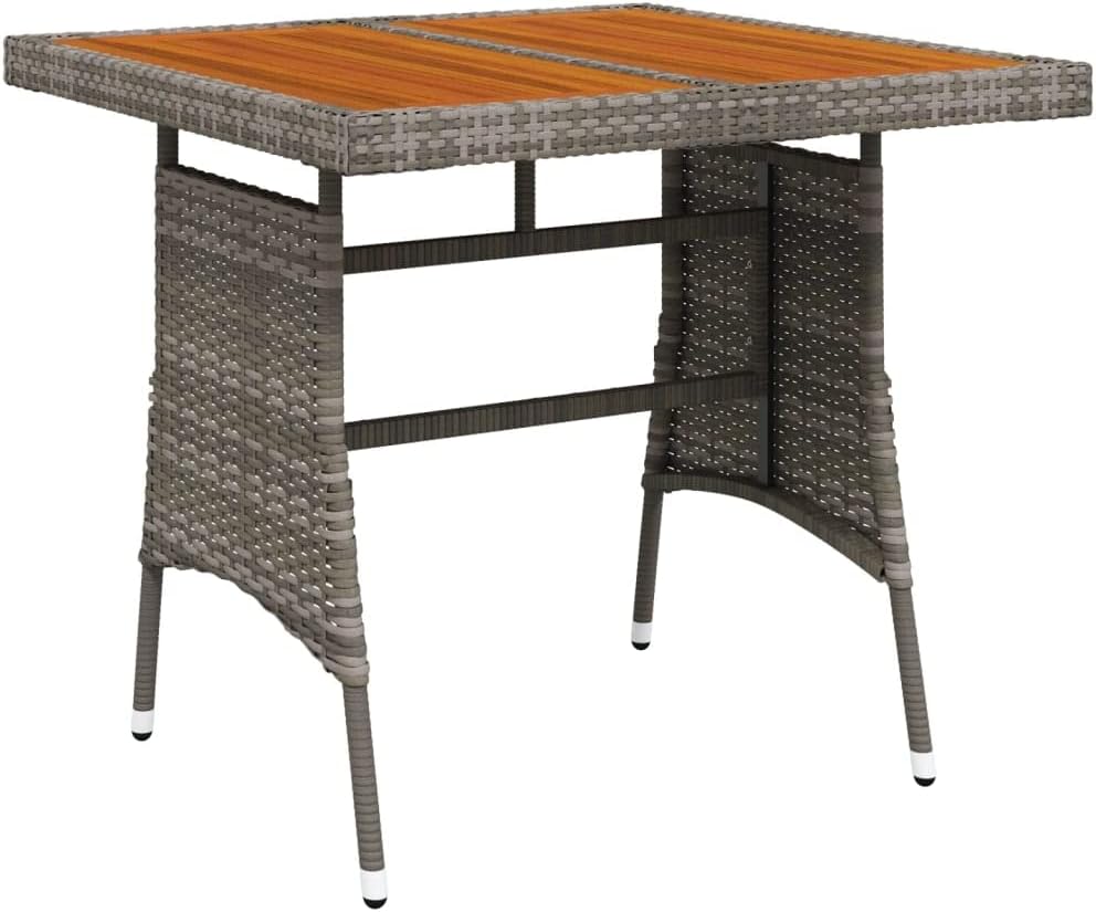 Poly Rattan Patio Table Elegant Black Outdoor Table with Solid Acacia