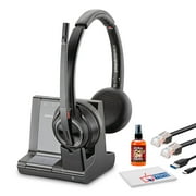 Poly Savi 8220 UC Wireless DECT Headset System - Dual Ear - Teams Certified - Bluetooth Bundle Including USB Type-A Cable, Base, RJ11 Cable, Goby Labs Headphone Cleaner, Fiber Cloth