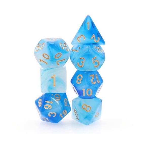 Foam Brain Games Poly Set - Blue Milky w/Gold (7) New