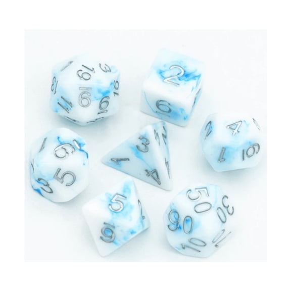 Foam Brain Games Poly Set - Blue Stone w/Silver (7) New