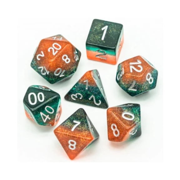 Foam Brain Games Poly Set - Tangerine Tree w/Silver (7) New