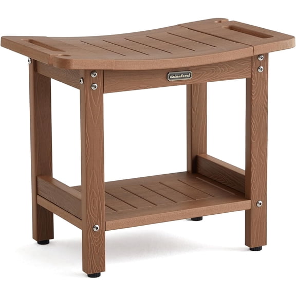 Poly Shower Stool for Inside Shower Waterproof, Shower Bench for Shaving Legs, Heavy Duty Plastic Bathroom Chair Seat with Handles & Adjustable Feet, Foot Rest, No Maintenance, Brown
