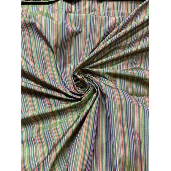 Poly Silk Taffeta Fabric, Green Multi Stripe, 45" Wide, Home Decor (multistriped)