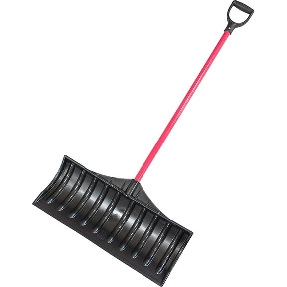 Poly Snow Pusher - Heavy Duty Snow Shovel with Fiberglass Handle and D-Shaped Grip, Wide Plow for Removal, Winter Scoop for Driveway, Walkway & Deck - 27" Poly Scoop, 100% Made in The USA