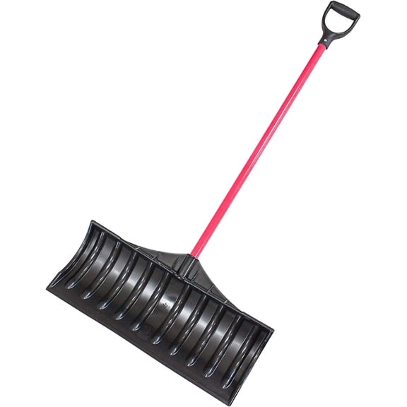 Poly Snow Pusher - Heavy Duty Snow Shovel with Fiberglass Handle and D-Shaped Grip, Wide Plow for Removal, Winter Scoop for Driveway, Walkway & Deck - 27" Poly Scoop, 100% Made in The USA