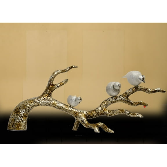 Poly-Stone Metal Tree With Birds On Base Metallic Finish