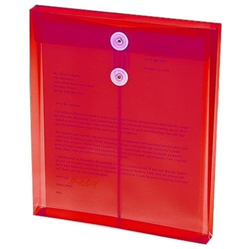 9.75 x 11.63 Open-End (Vertical) Poly String and Button Interoffice Envelopes - Transparent Red (5/Pack)