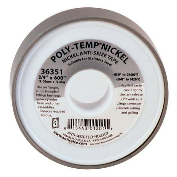 Poly-Temp 36351 Anti-Seize Nickel Filled PTFE Thread Seal Tape, 600" Length x 3/4" Width x 3.5 Mil Thickness, Gray CA2