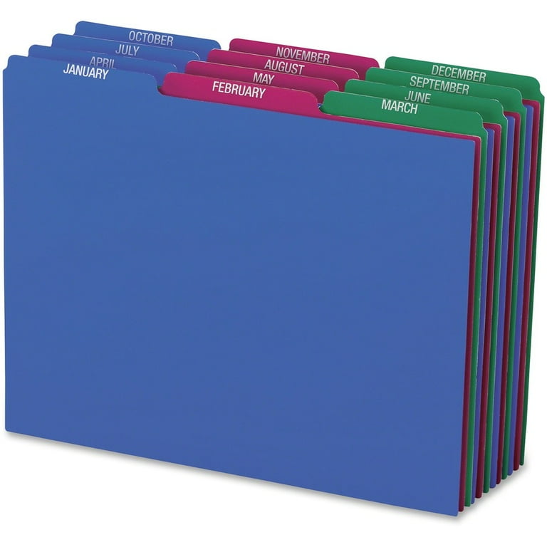 Poly Top Tab File Guides, 1/3-Cut Top Tab, January to December, 8.5 x 11, Assorted Colors, 12/Set Poly Top Tab File Guides, 1/3-Cut Top Tab, January to December, 8.5 x 11, Assorted Colors, 12/Set