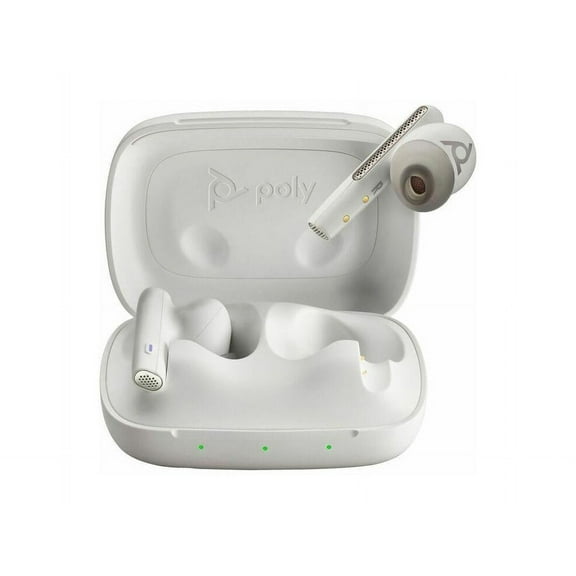 HP Poly Voyager Free 60 UC True Wireless Active Noise Canceling Earbuds with BT700 USB-A Adapter, White Sand