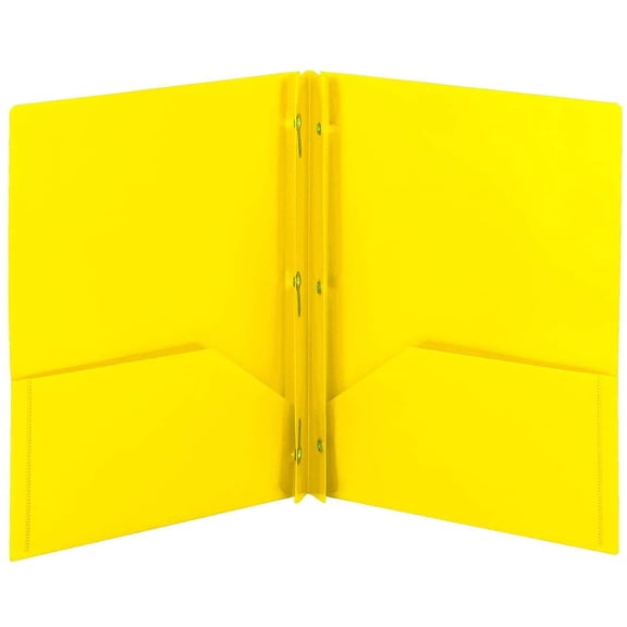 Poly Two-Pocket Folder, Three-Hole Punch Prong Fasteners, Letter Size, Yellow, 3 per Pack (87733)