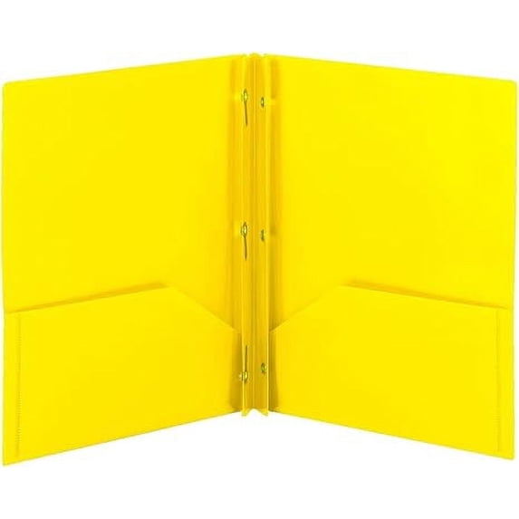 Poly Two-Pocket Folder, Three-Hole Punch Prong Fasteners, Letter Size, Yellow, 3 per Pack