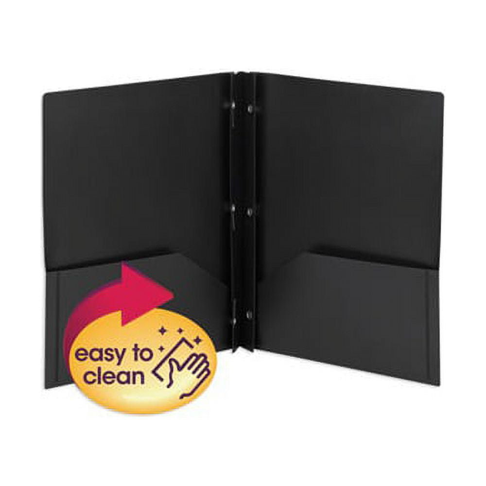 Poly Two-Pocket Folder w/Fasteners 11 x 8.5, Black, 25/Box