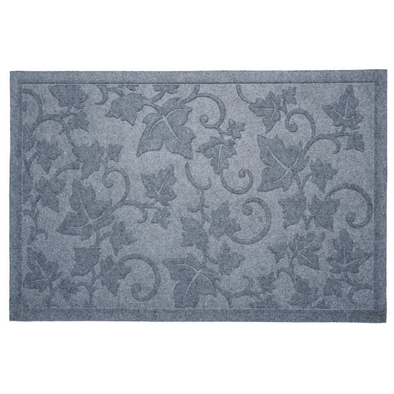 Poly Vine Leaves Indoor/Outdoor Mat, 24" x 36", Light Grey