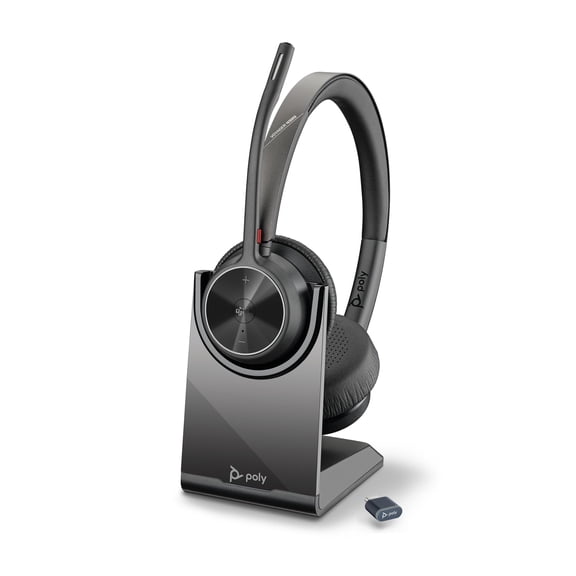 Poly Voyager 4320 UC Wireless Headset & Charge Stand - Noise-Canceling Wireless Headphones with Mic - Connect to PC via USB-C to USB-A Adapter, Cell Phone via Bluetooth, Microsoft Teams Certified