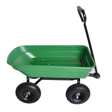 Poly Yard Garden Heavy Duty Steel Quick Dump Utility Wheelbarrow Wagon Trolley Cart with Straight Pull Handle, 300-pound Capacity, Green