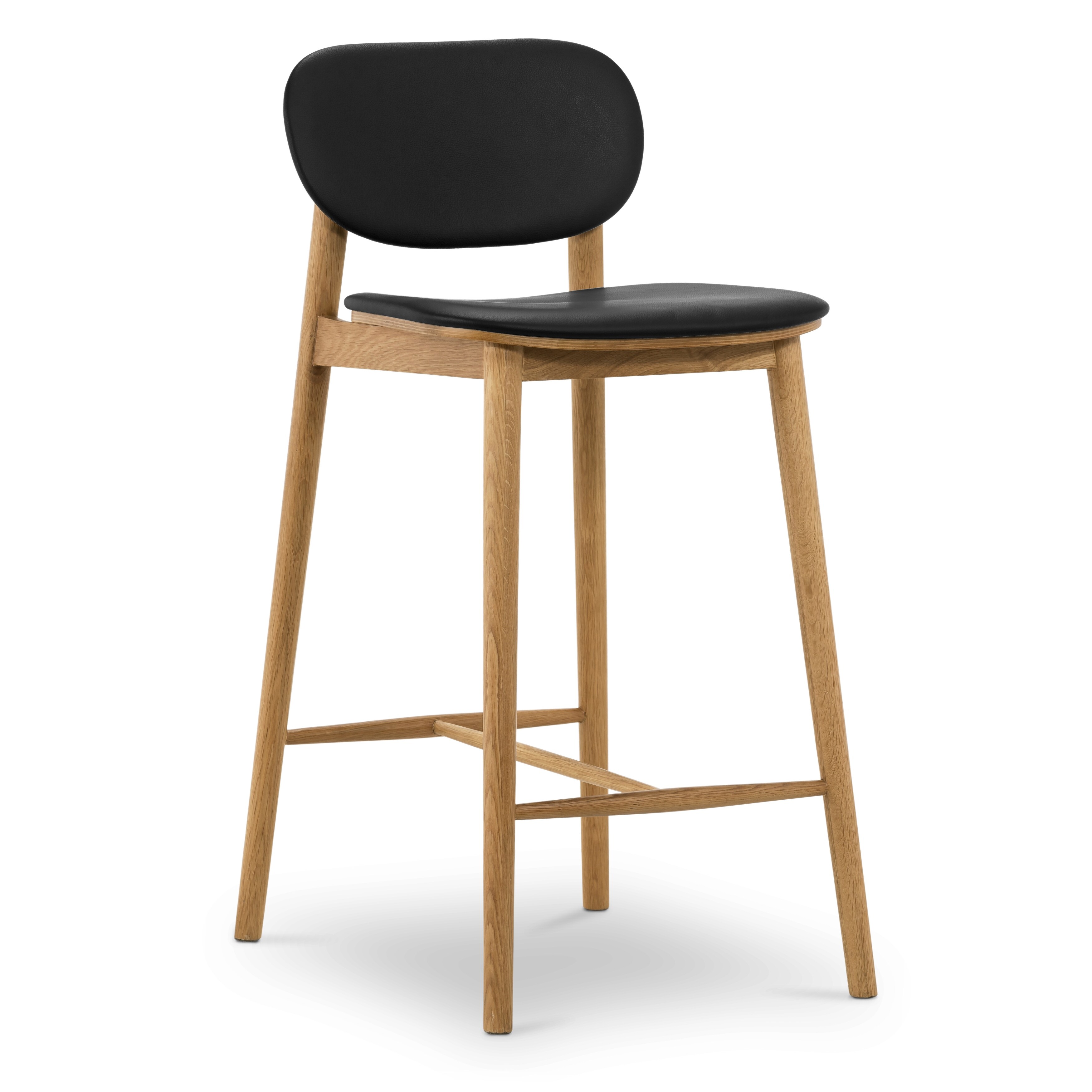 Poly and Bark Bonato Leather Counter Stool Solid Wood Frame Black/Oak