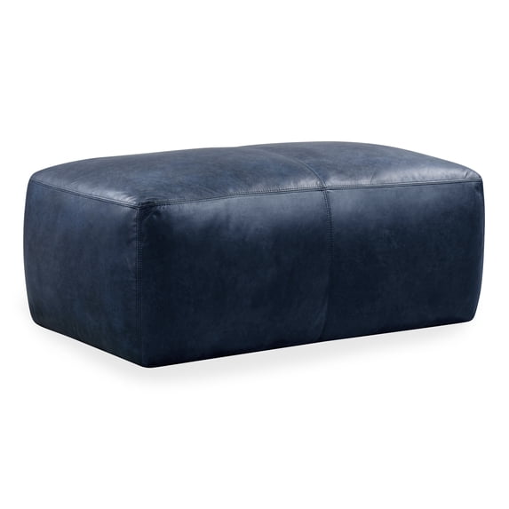 Poly and Bark Denver Rectangle Leather Ottoman in Midnight Blue