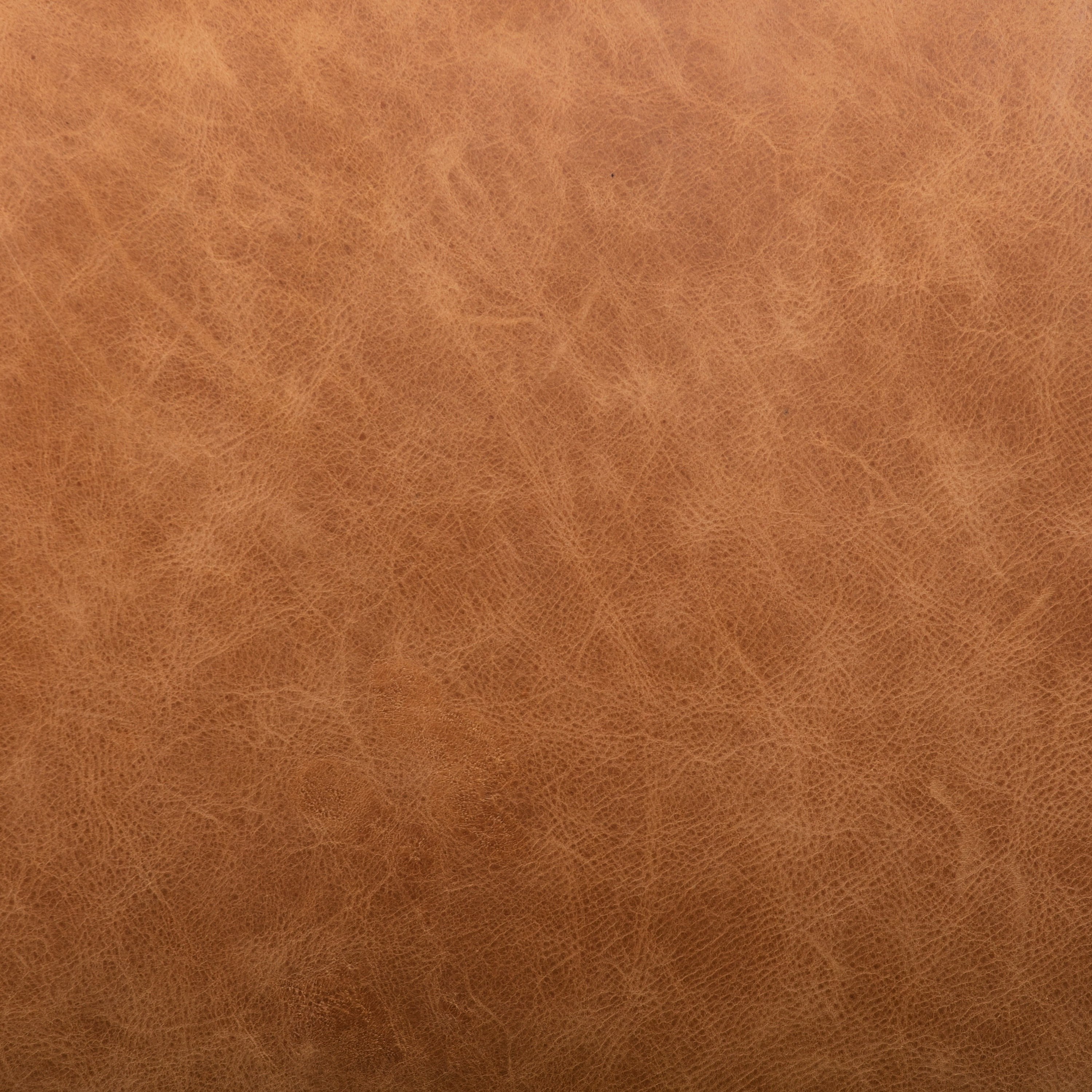 Cognac Tan Full Grain Leather Ottoman with Rubberwood Frame