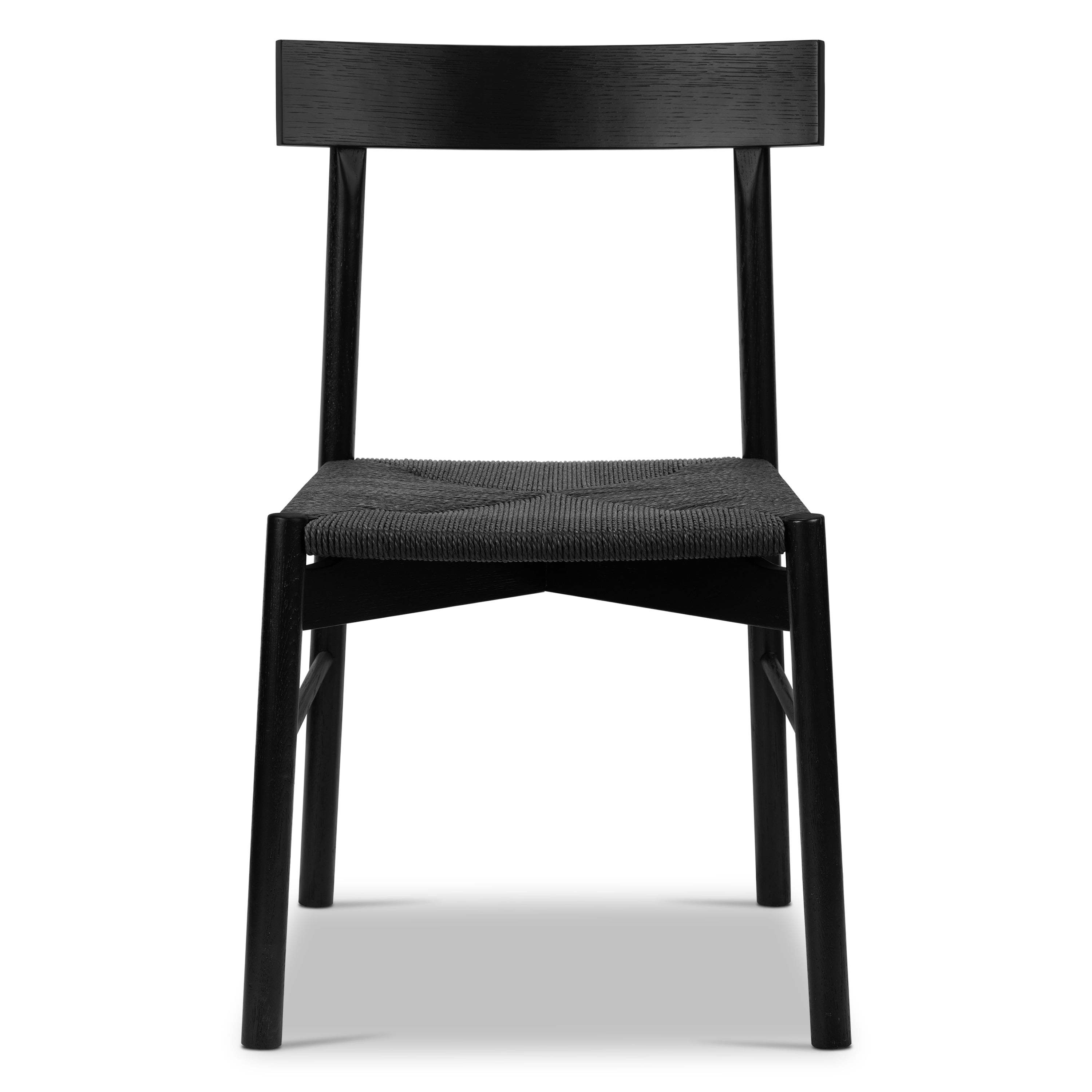 Pitch Black Solid Wood Dining Chair with Woven Seat