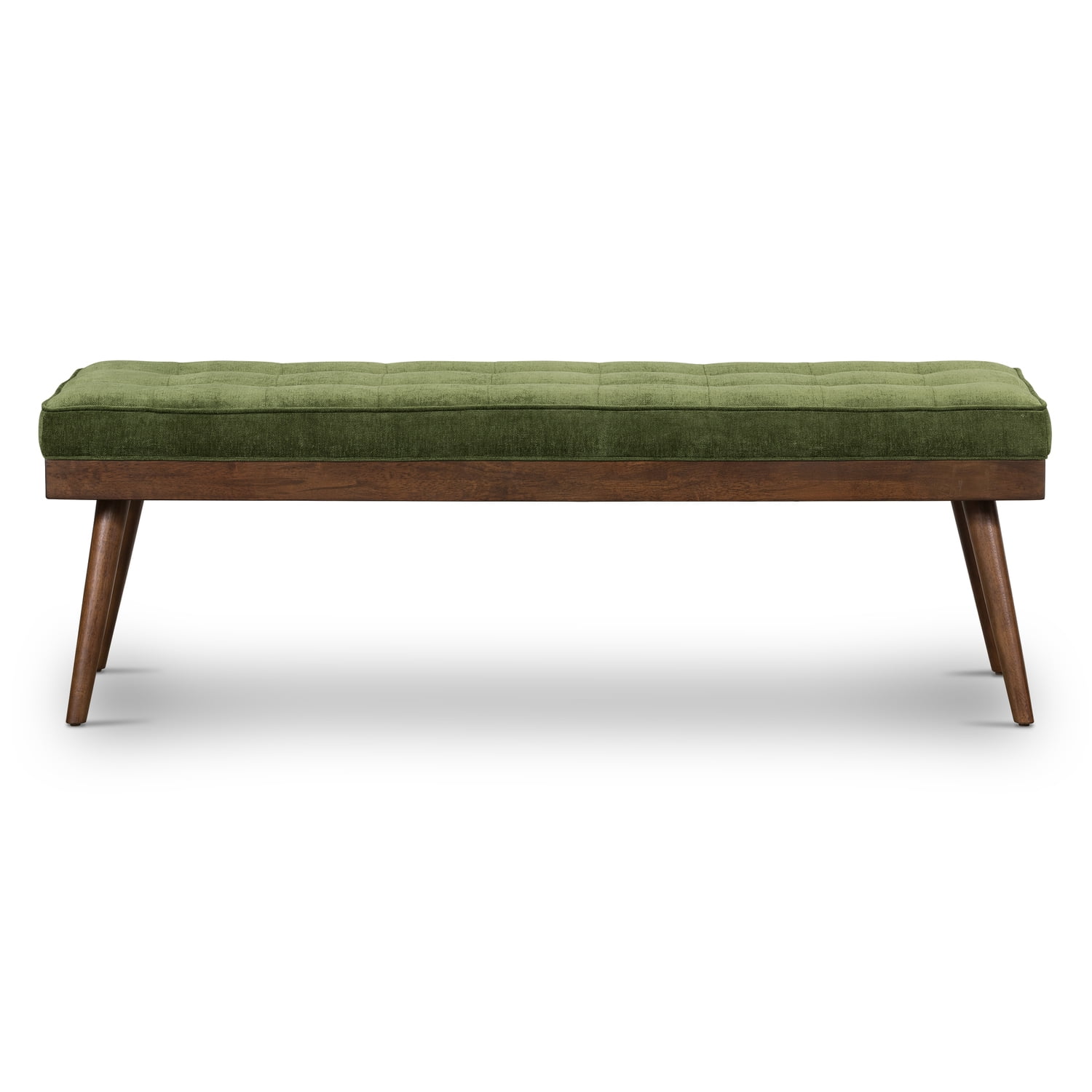 Distressed Green Velvet Tufted Bench with Solid Wood Legs