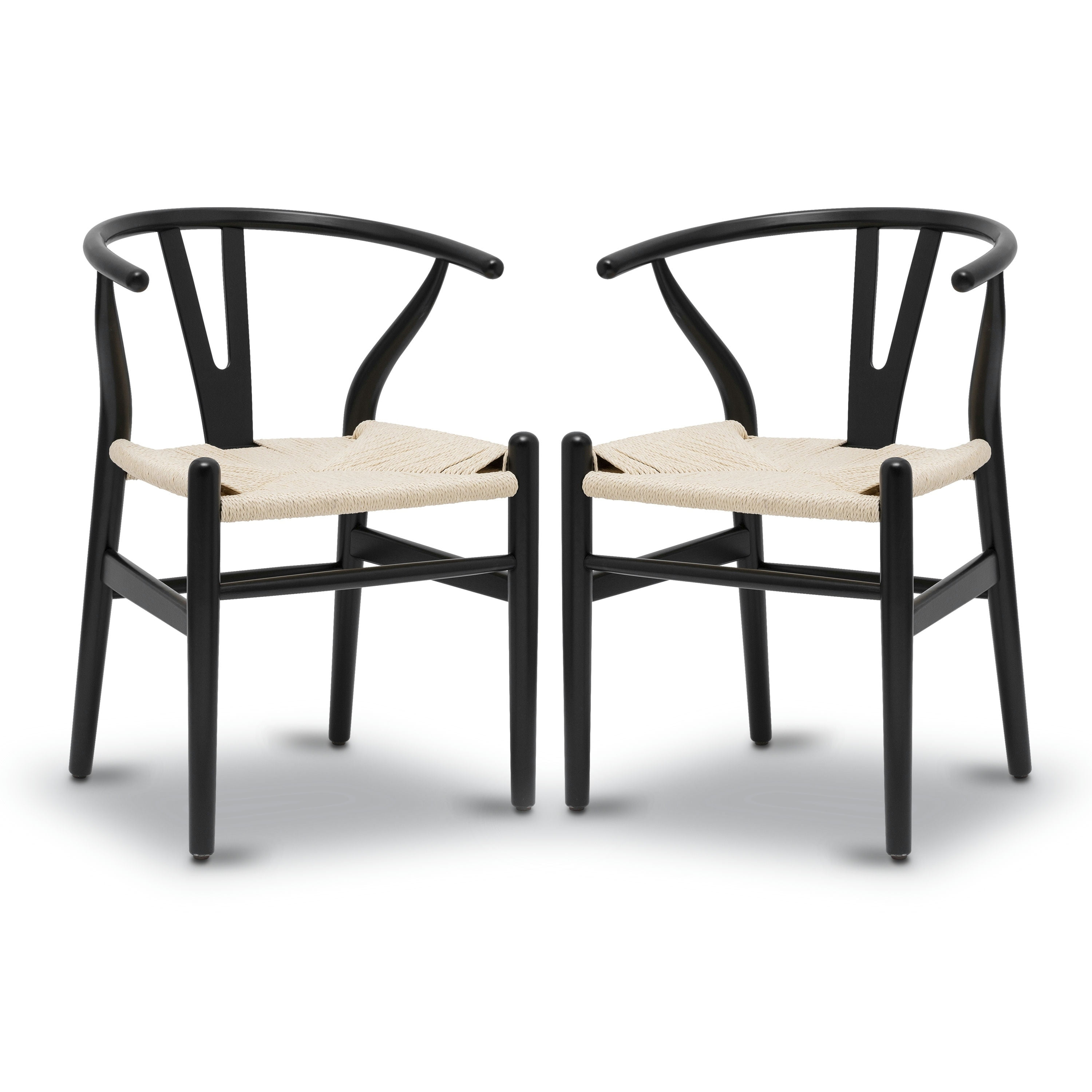 Poly and Bark Weave Chairs Solid Wood Frame (Set of 2) Black Black