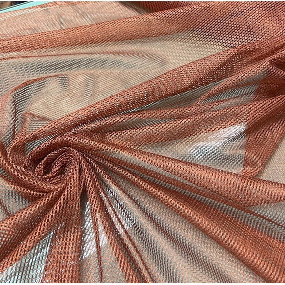 Poly mesh fabric in copper brown color. 45 wide. Best used for home decor, crafts and apparel. Sold by the yard.
